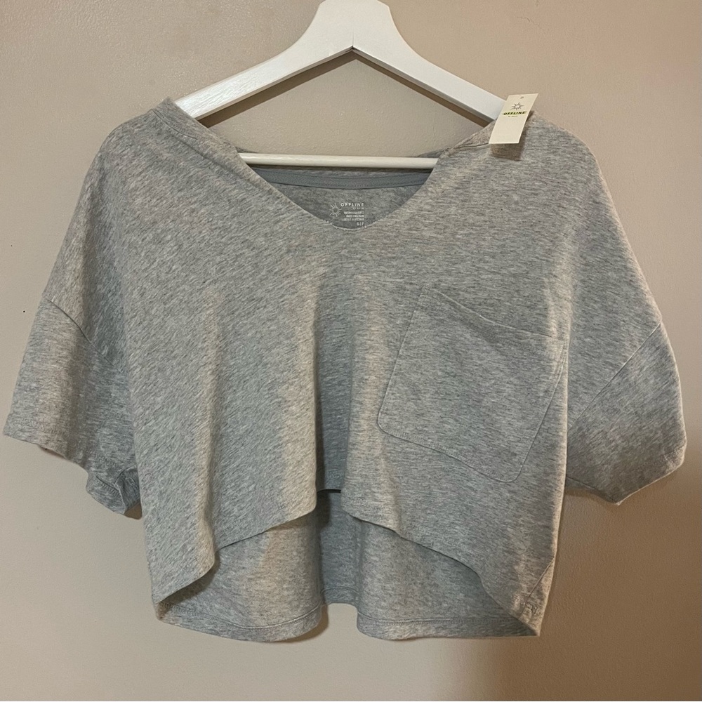 Grey aerie cropped shirt, size small, never worn, new with tags